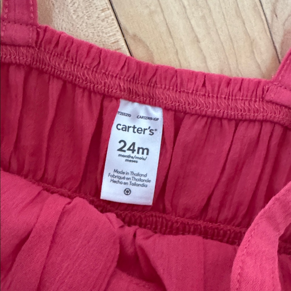 Carter's Raspberry Bow-Front Romper Jumpsuit - Picture 3 of 4